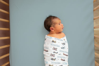 Airplane Swaddle Set, Personalized Hospital Baby Blanket Boy - Little Aviator
