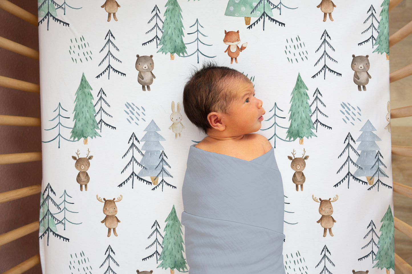 Forest Animals Mini Crib Sheet | Scandinavian Woodland Nursery Bedding - Scandi Woodland