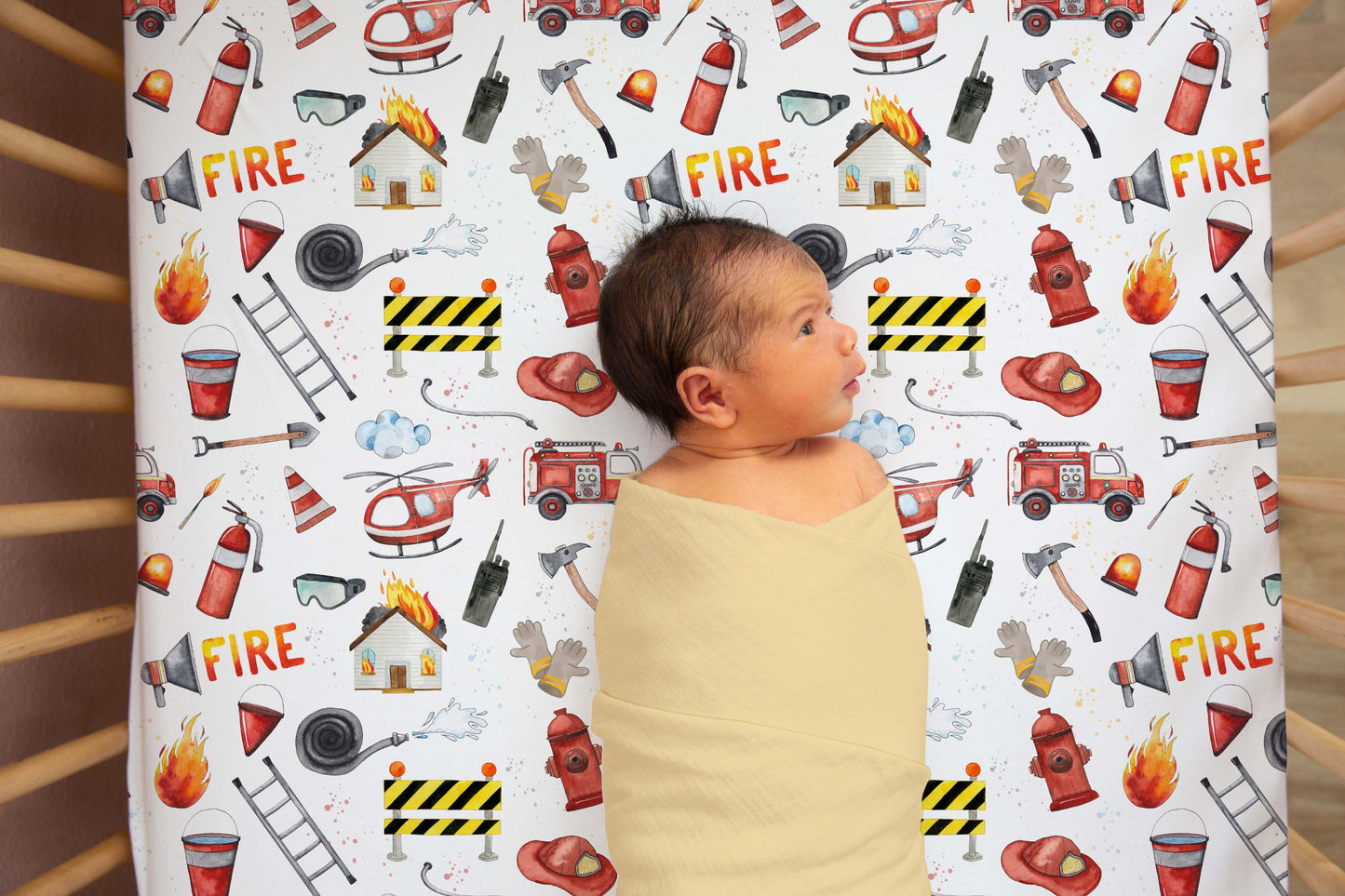 Fireman Crib Sheet, Fireman trucks Nursery Bedding - Little Hero