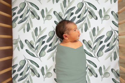Olives Banches Crib Sheet, Greenery Nursery Bedding