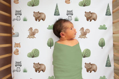 Baby Woodland Crib Sheet, Woodland Nursery Bedding- Tiny Woodland