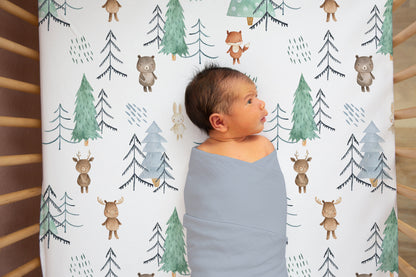 Scandinavian Woodland Crib Sheet, Forest Animals Nursery Bedding - Scandi Woodland