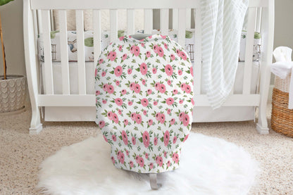 Pink FloralCar Seat Cover, Roses Nursing Cover - Beary Pink