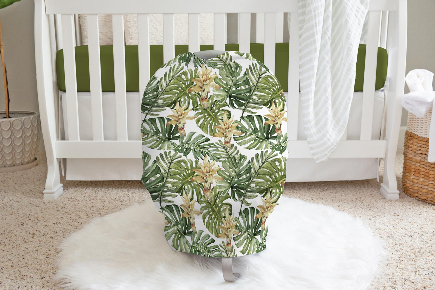 Tropical Car Seat Cover | Leaves Nursing Cover - Little Coconut