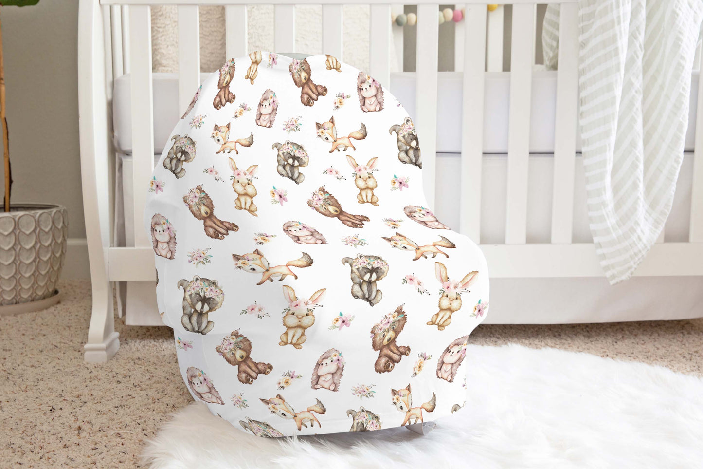 Woodland Animals Car Seat Cover, Forest Nursing Cover - Forest Friends