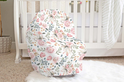 Roses Car Seat Cover, Pink Floral Nursing Cover - Candy Rose