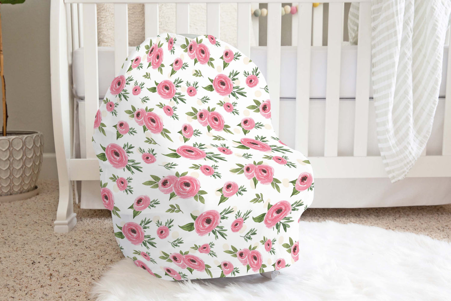Pink FloralCar Seat Cover, Roses Nursing Cover - Beary Pink