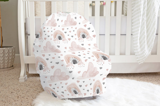 Clouds and Hearts Car Seat Cover, Rainbow Nursing Covers - Blush Rainbow