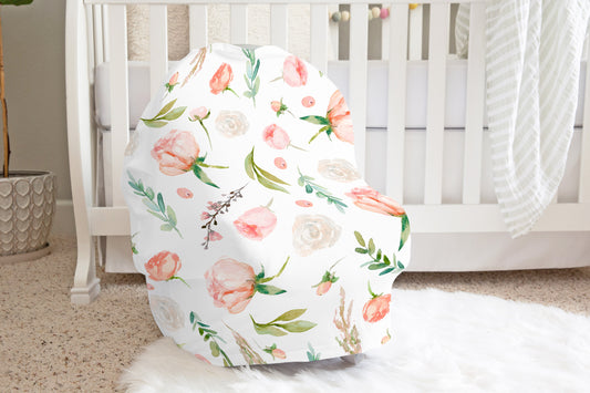 Floral Car Seat Cover, Baby Girl Nursing Cover - Pastel Garden