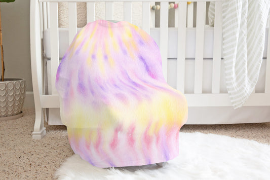 Purple and yellow Tie Dye Car Seat Cover, Tie Dye Nursing Cover