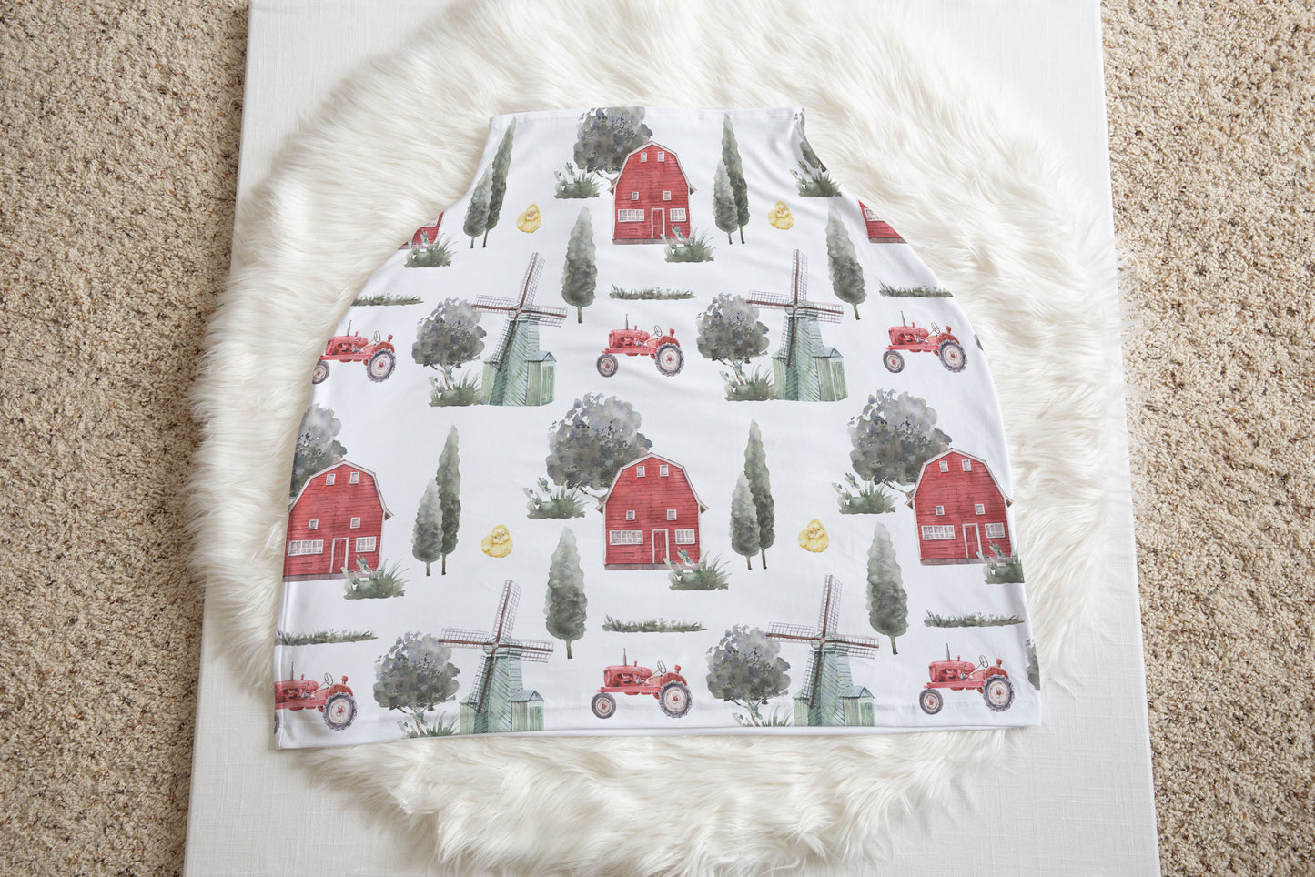 Red barn car seat cover | Farm nursing baby cover