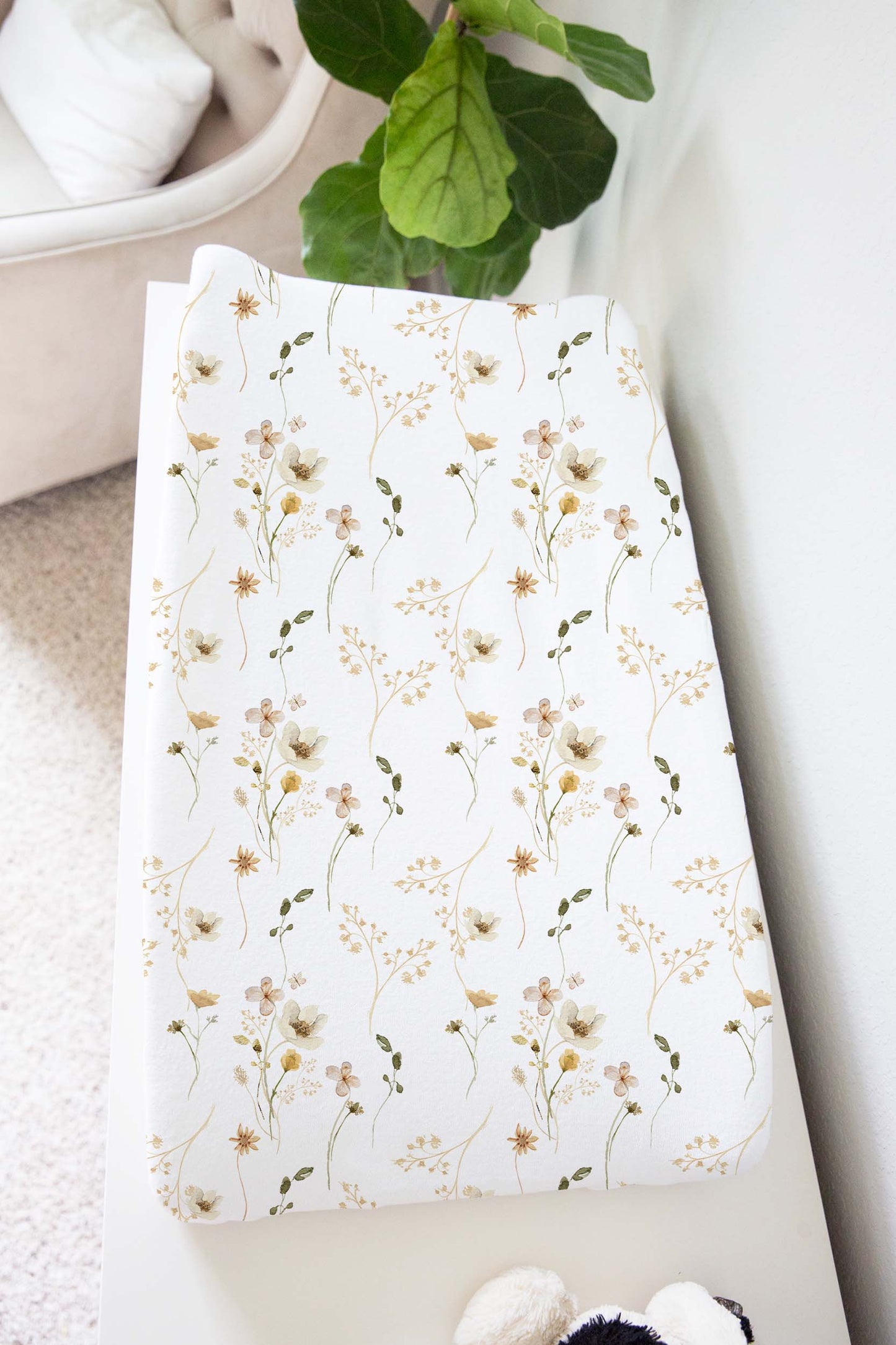 Wild Flowers Changing Pad Cover, Boho Floral Changing pad - Mustard Wildflowers