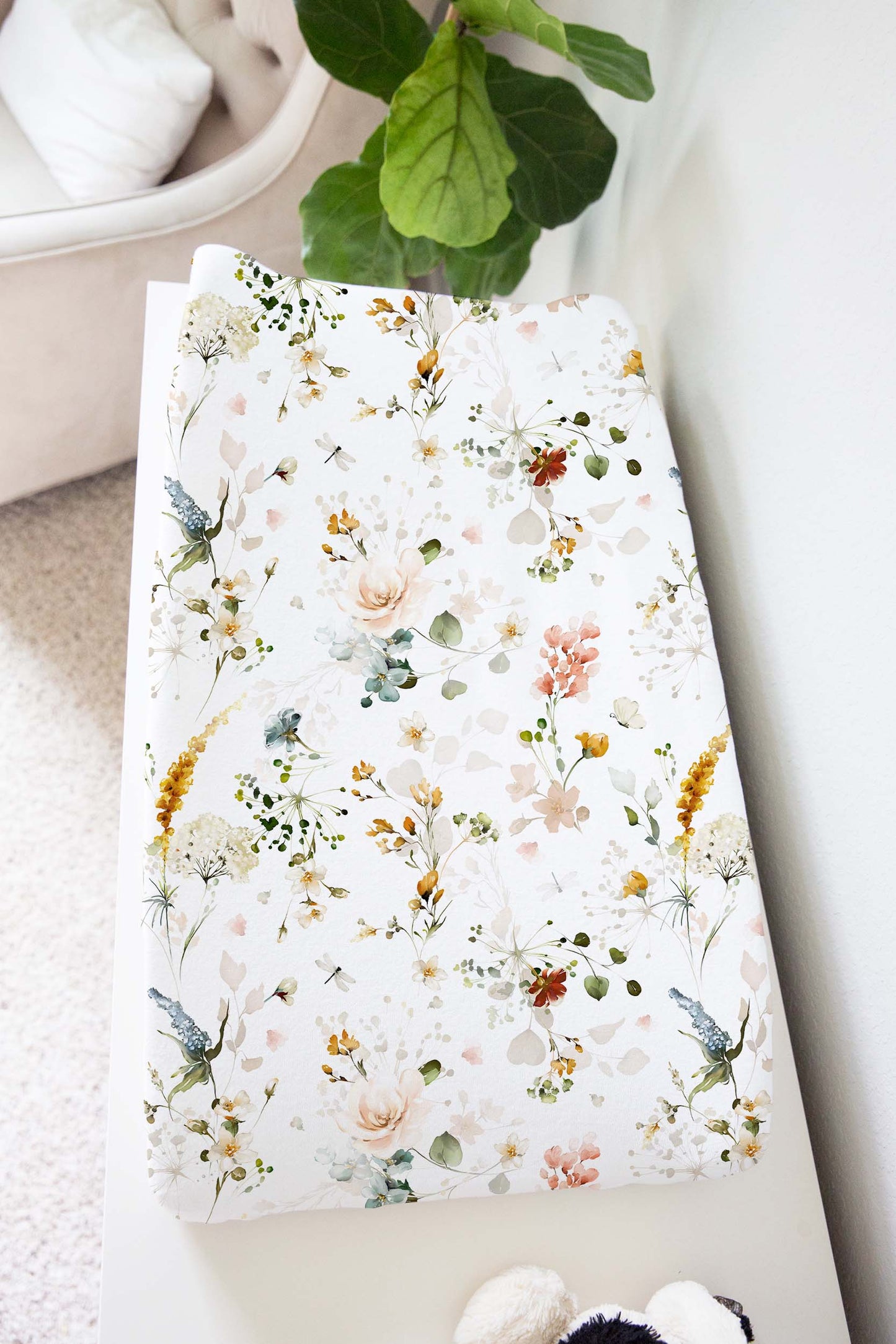 Wild Flower Nursery Bedding, Boho Floral Changing Pad Cover - Vintage Garden