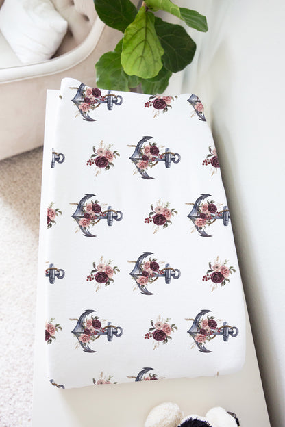 Floral Anchor Changing Pad Cover, Girl Nautical Nursery Decor - Nautical Bloom