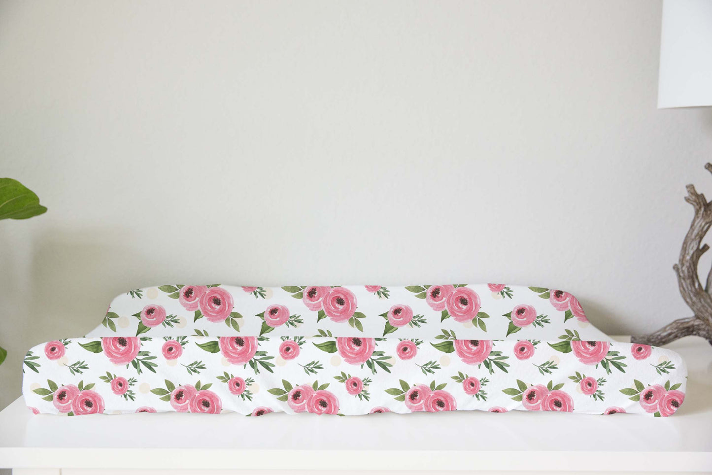 Floral Pink Changing Pad Cover, Pink Roses Nursery Bedding - Beary Pink