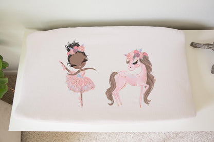 Ballerina and Unicorn Changing Pad Cover , Ballet Nursery Decor - Sweet Ballet