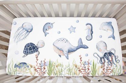 Under the sea Crib Sheet, Ocean animals Nursery Bedding- Little Ocean