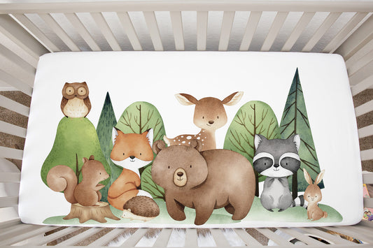Tiny Woodland Crib Sheet, Woodland Nursery Bedding- Tiny Woodland