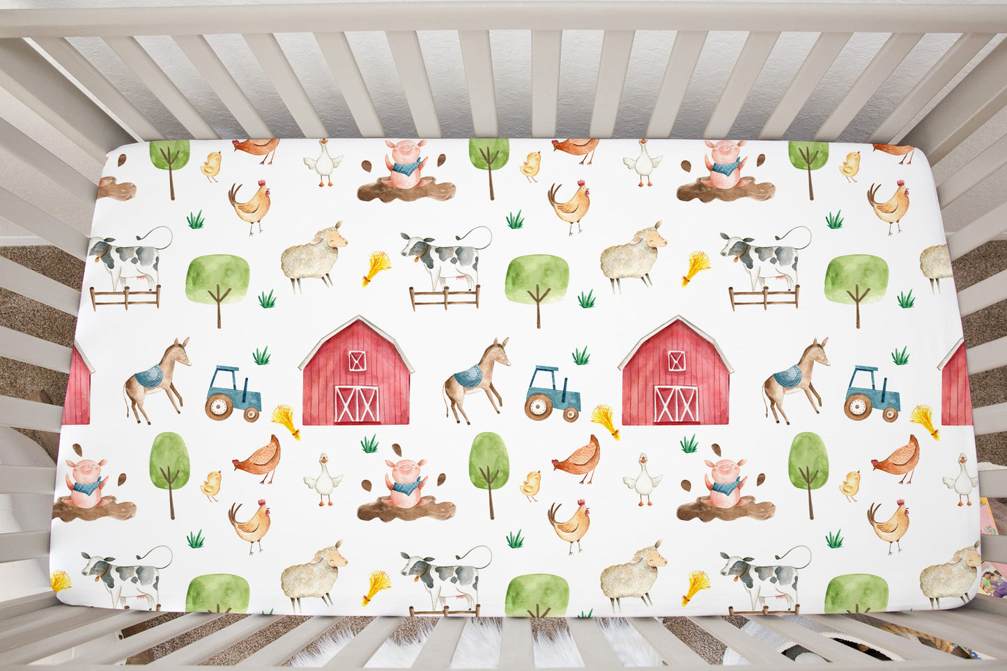 Farm Crib Sheet, Barnyard Nursery Bedding - Farm Sweet Farm