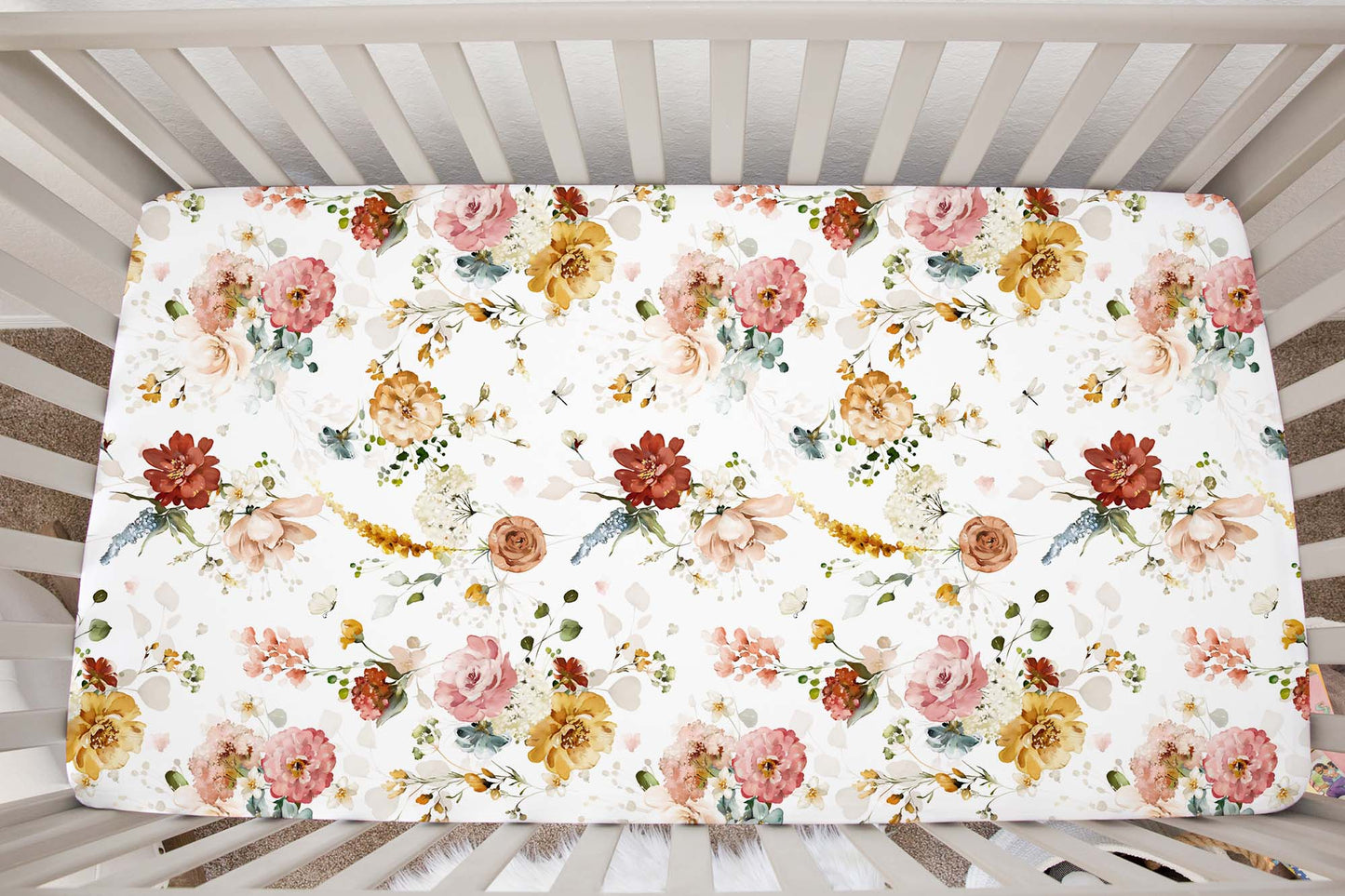 Floral Garden Crib Sheet, Wildflowers Nursery Bedding- Vintage Garden