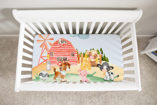 Farm Animals Minky Crib Sheet, Barnyard Nursery Bedding - Farm Babies