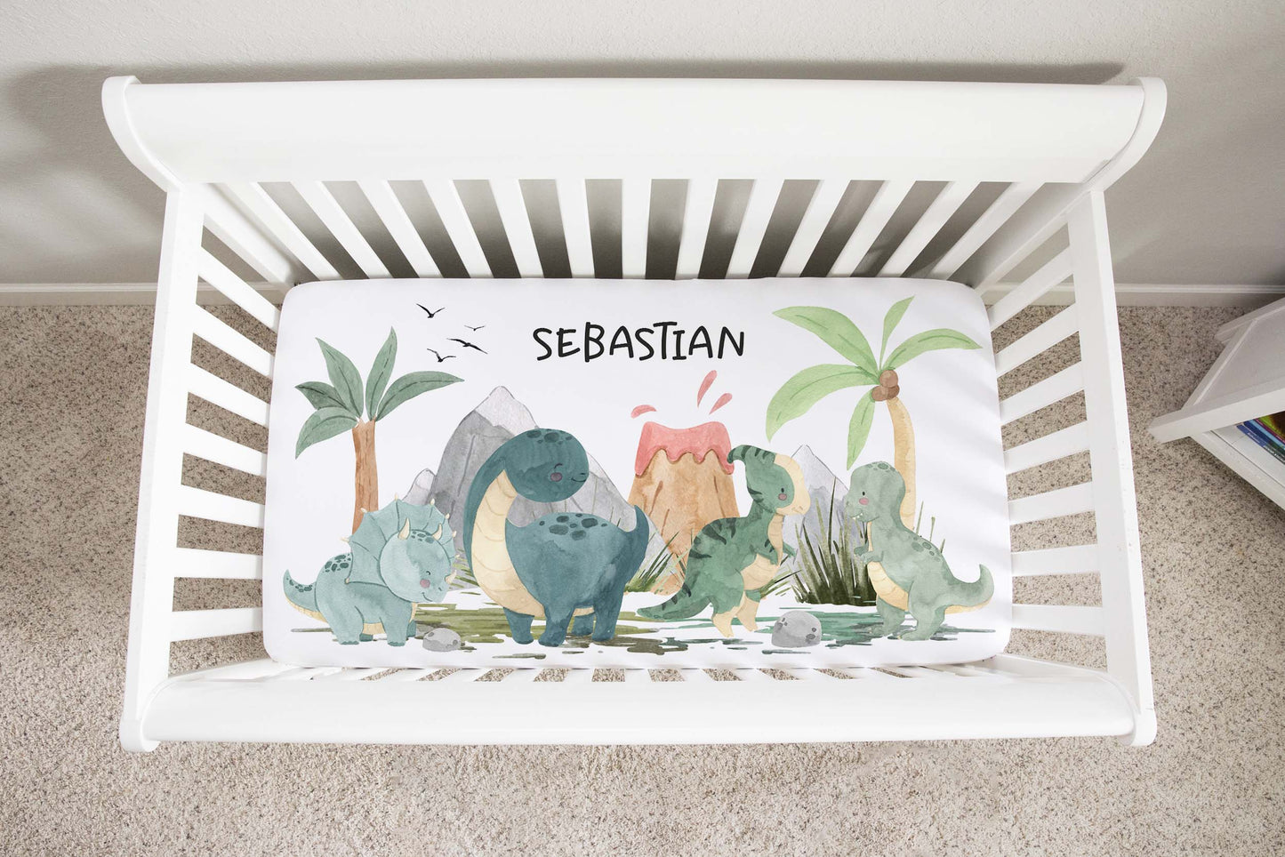 Dinosaur Personalized Crib Sheet, Dino Nursery Bedding - Prehistoric Friends