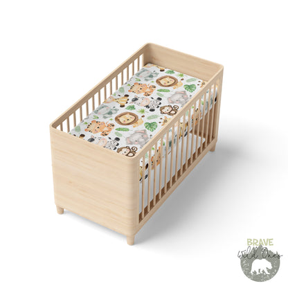 Safari Animals Fitted Crib Sheet, Jungle Nursery Bedding - Safari Explorer