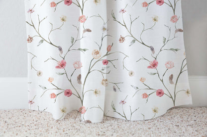 Boho Floral Curtain, Pink Floral Nursery Curtains - Blush Wildflowers