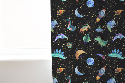 Dino Space Curtain single panel, Planets Nursery Decor