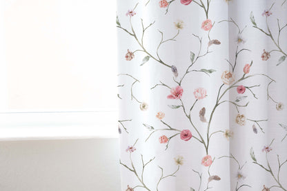 Boho Floral Curtain, Pink Floral Nursery Curtains - Blush Wildflowers