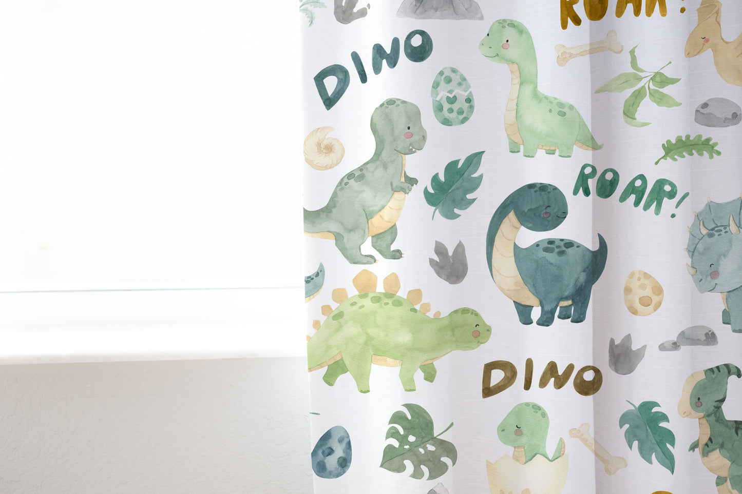 Dinosaur Curtain, Single Panel, Dinosaur nursery decor - Prehistoric Friends