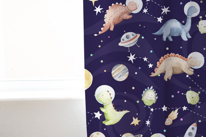 Dinosaur Space Curtain Single Panel, Space Nursery Decor