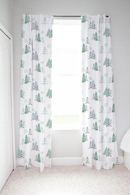 Scandinavian Pine Trees Curtains, Forest Nursery Decor - Scandi Woodland