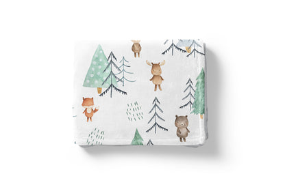 Scandinavian Forest Animals Minky Blanket, Woodland Nursery Bedding - Scandi Woodland