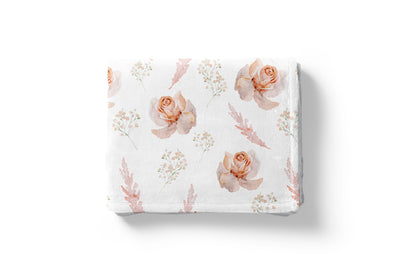 Roses Minky Blanket, Coral floral nursery bedding - Delicate Breeze