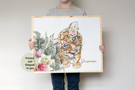 Personalized Girl Tiger Nursery Art, Safari Nursery Decor