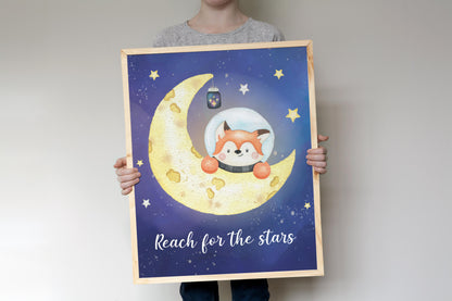 Reach for the stars, PRINTABLE Moom Wall Art, Space Nursery Print