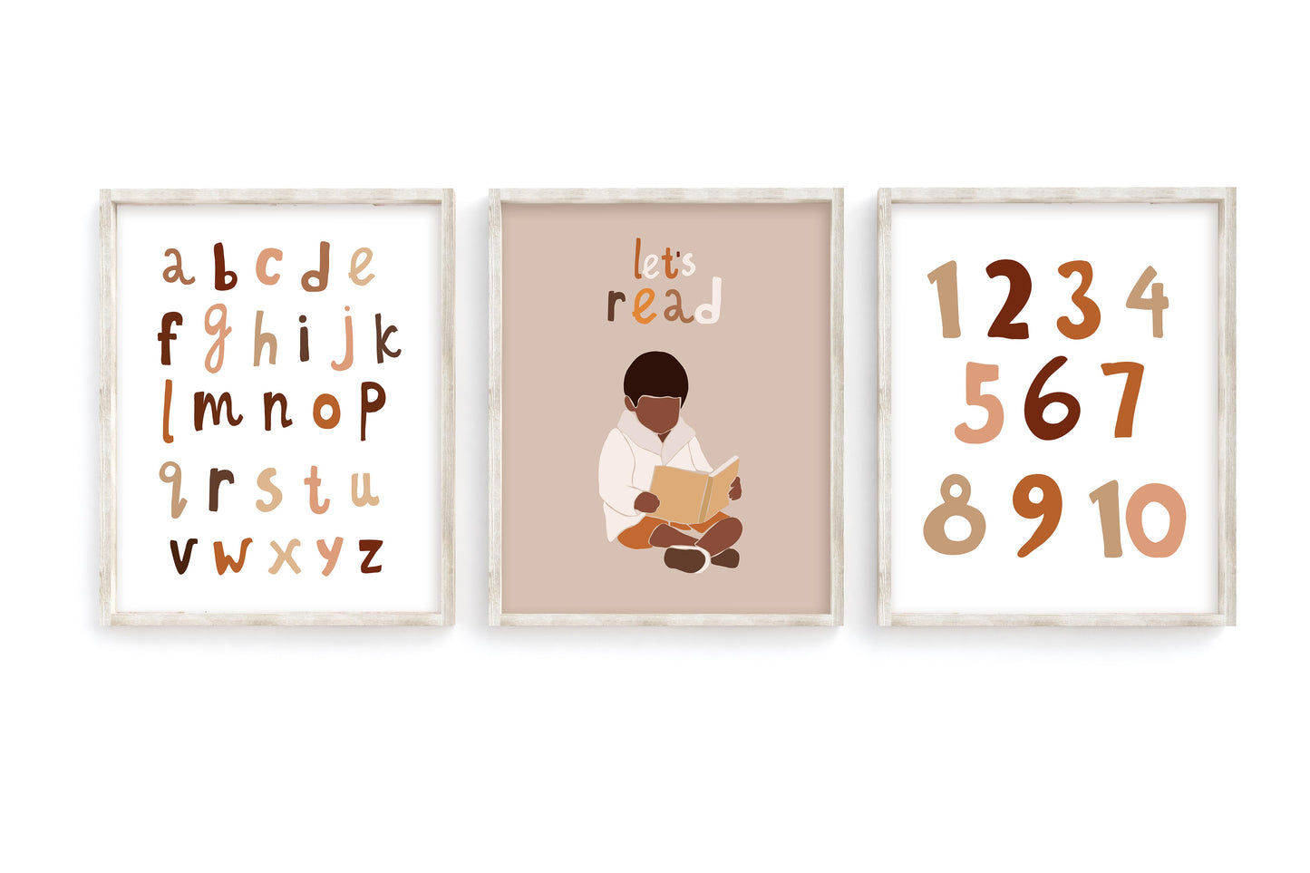 Modern Alphabet and Numbers Wall Art, Educational Nursery Prints set of 3