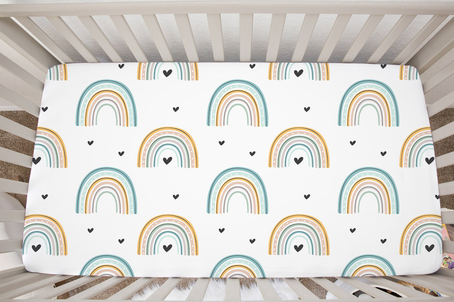 Heart Rainbow Minky Crib Sheet, Rainbow Nursery Decor