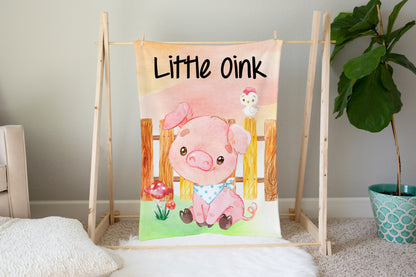 Little Oink Pig Minky Blanket, Farm Nursery Bedding - Farm Babies