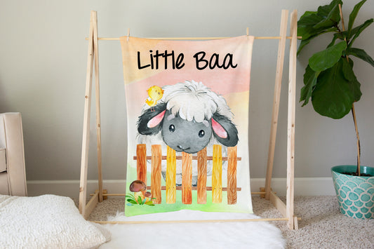 Little Baa Sheep Minky Blanket, Farm Nursery Bedding - Farm Babies