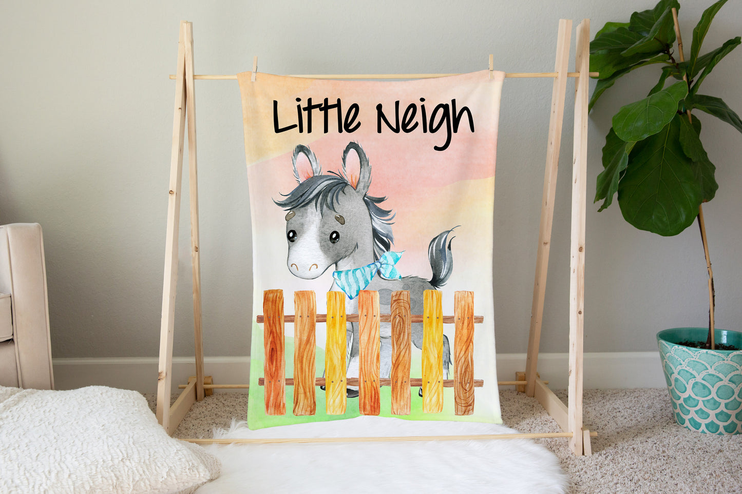 Little Neigh Donkey Minky Blanket, Farm Nursery Bedding - Farm Babies