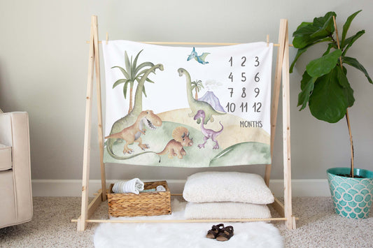 Personalized Dinosaur Milestone Blanket - Dinosaur Baby Blanket - Big Friends