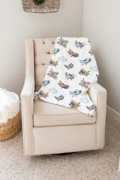 Airplanes Minky Blanket, Airplane Nursery Bedding - Little Aviator