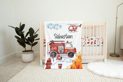 Fireman Personalized Minky Blanket, Fireman Nursery Bedding - Little Hero