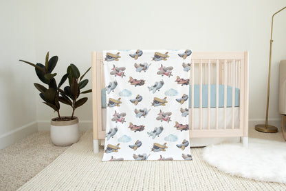 Airplanes Minky Blanket, Airplane Nursery Bedding - Little Aviator