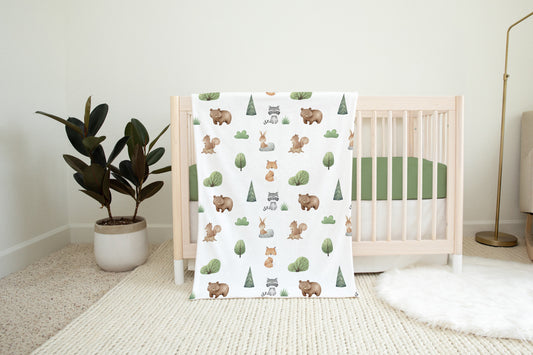 Woodland Animals Minky Blanket, Woodland Nursery Bedding - Tiny Woodland