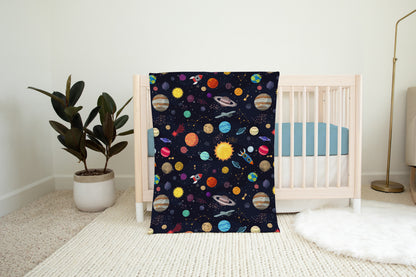 Solar System Minky Blanket, Space Kids room bedding