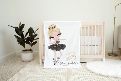 Personalized Dancing Ballerina Blanket, Ballet Nursery Bedding - Sweet Ballet