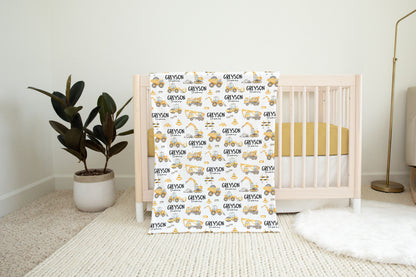 Construction Personalized Minky Blanket, Construction Nursery Bedding - Under construction